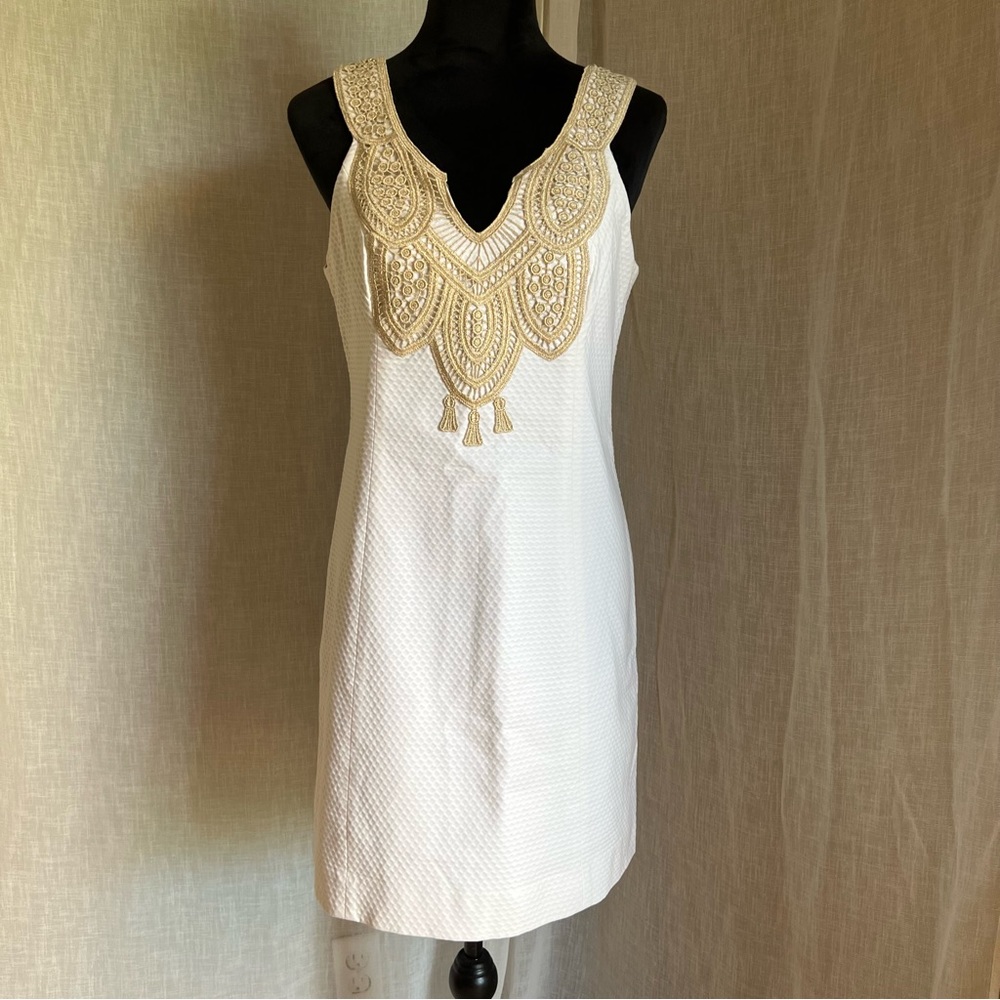 Lilly Pulitzer White and Gold Knee Length Dress NEW WITH TAGS.